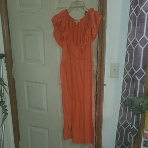 Elegant Orange Ruffle Dress